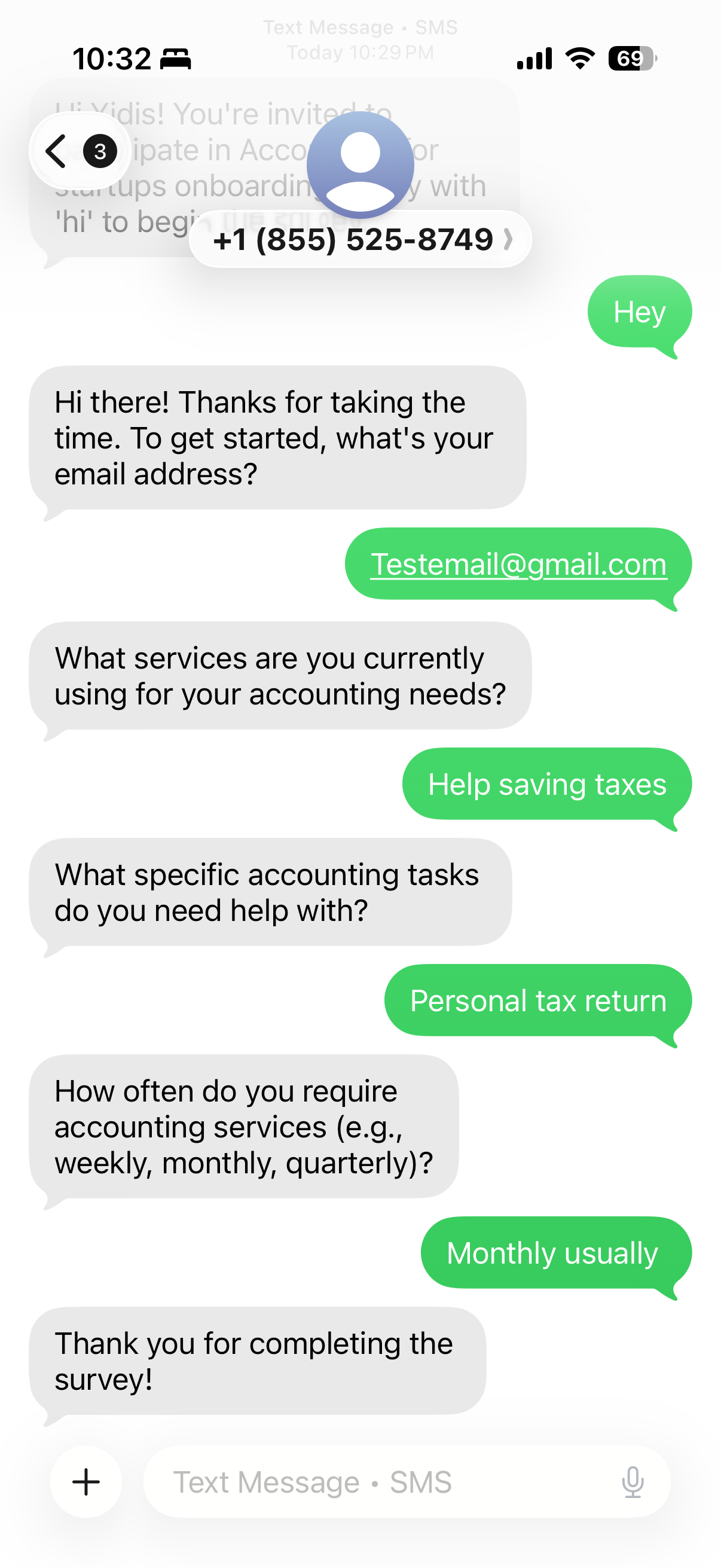 ChatToSurvey sms conversation